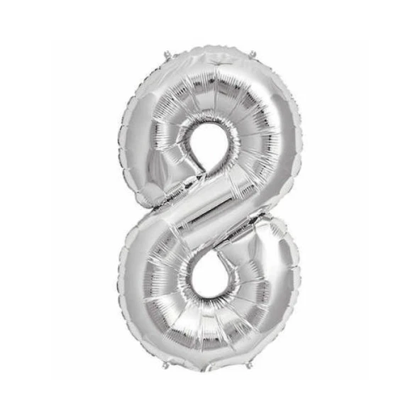 8 Rakam Gümüş Folyo Balon 40 inc 100 cm ürün görseli 1