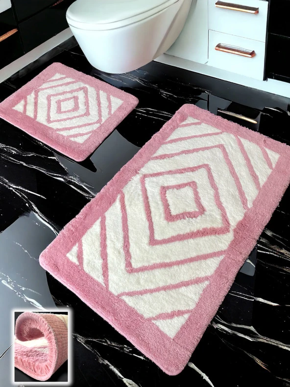 Niva Pembe 2li Banyo Paspası (60x100 50x60 cm) ürün görseli 1