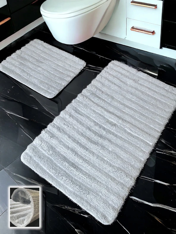 Shalta Açık Gri 2li Banyo Paspası (60x100 50x60 cm) ürün görseli 1