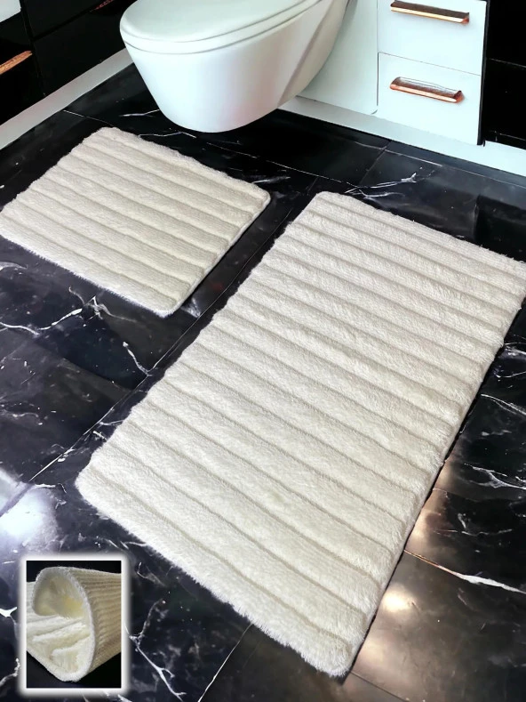 Shalta Ekru 2li Banyo Paspası (60x100 50x60 cm) ürün görseli 1