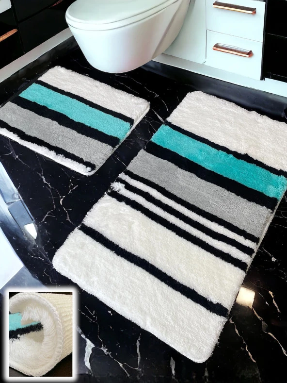 Mora Mint Yeşili 2li Banyo Paspası (60x100 50x60 cm) ürün görseli 1