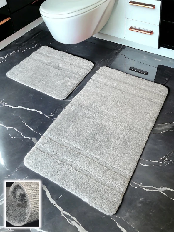 Salzach Açık Gri 2li Banyo Paspası (60x100 50x60 cm) ürün görseli 1