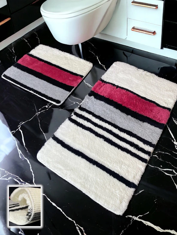 Mora Fuşya 2li Banyo Paspası (60x100 50x60 cm) ürün görseli 1