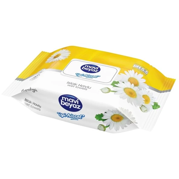 Mavi Beyaz Islak Havlu Mendil 90 Yaprak Papatya Plastik Kapaklı ürün görseli 1