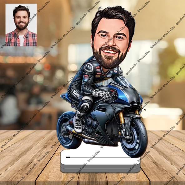 Motorsiklet Tutkunu 3D Ahşap Biblo,Sevgiliye Hediye,Doğum Günü ürün görseli 1