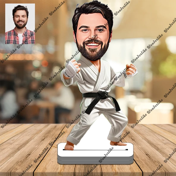 Kareteci Siyah Kuşak 3D Ahşap Biblo,Sevgiliye Hediye,Doğum Günü ürün görseli 1