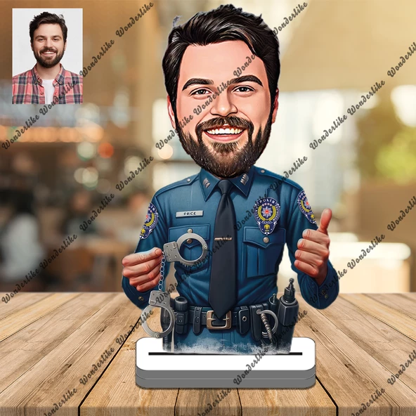 Emniyet Mensubu Polis 3D Ahşap Biblo,Sevgiliye Hediye,Doğum Gün ürün görseli 1