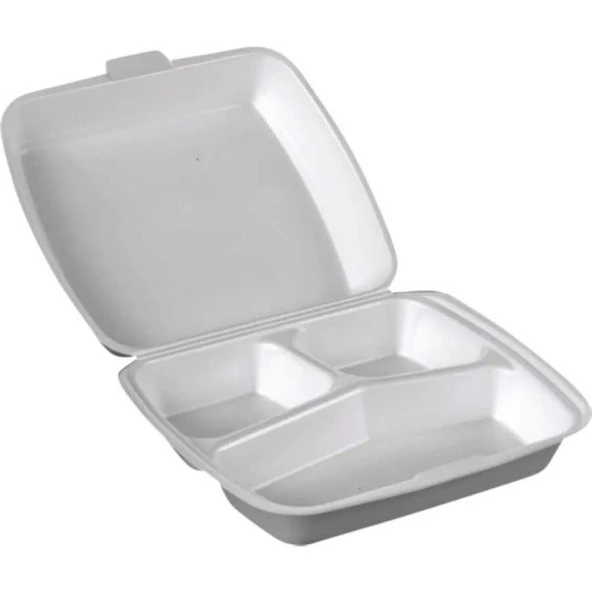 Dağyüce 23/A Tek Kullanımlık Köpük 3 Bölmeli Kapaklı Kase Kutu - 20x24 Cm. - 10 Adetlik 1 Paket ürün görseli 1