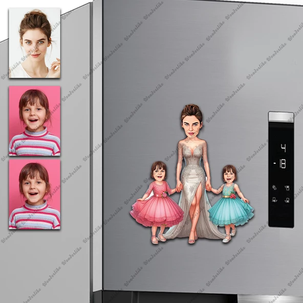 Anne Ve Kızları Tasarımlı Buzdolabı Magneti/Resim Gönder Magnet Olsun ürün görseli 1