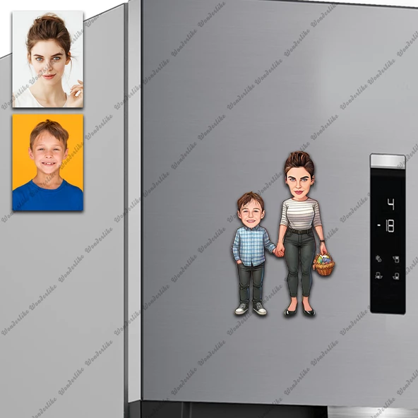 Anne Ve Çoçuk Tasarımlı Buzdolabı Magneti/Resim Gönder Magnet Olsun ürün görseli 1