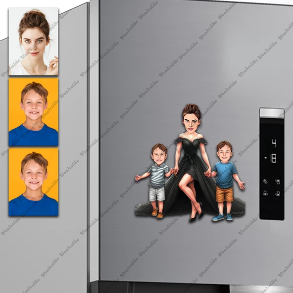 Anne Ve Çoçukları Tasarımlı Buzdolabı Magneti/Resim Gönder Magnet Olsun ürün görseli 1