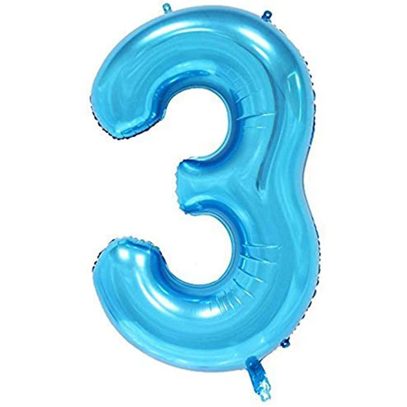 3 Rakam Mavi Folyo Balon 40 inç 100 cm ürün görseli 1