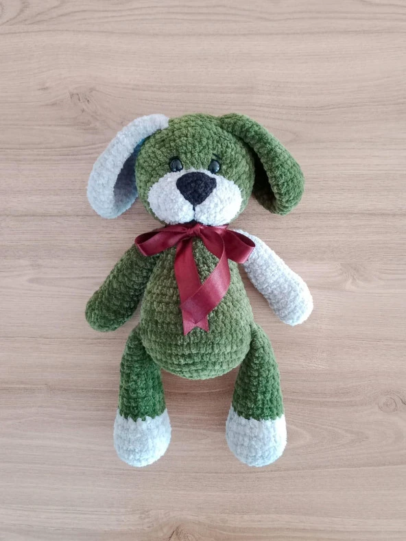 Kurdelalı Yeşil Şirin Köpek Amigurumi Organik Oyuncak ürün görseli 1