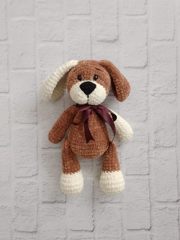 Kurdelalı Şirin Kahverengi Köpek Amigurumi Organik Oyuncak ürün görseli 1