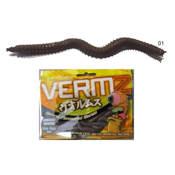 Fladen Vermz Kum Solucanı 01 Renk 9.5cm Lrf Silikon Yem 15'li Paket ürün görseli 1