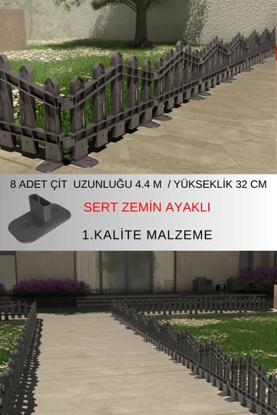 Dekoratif Plastik Alan Oluşturma ve Bahçe Çiti 8 ADET ÇİT (Y: 32 CM / G: 4.4 M) SERT ZEMİN AYAKLI ürün görseli 1