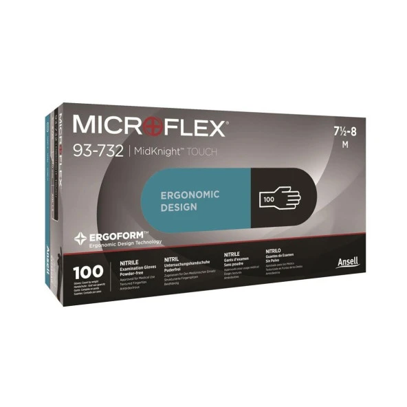 ANSELL  93-732 MICROFLEX MİDKNİGHT TOUCH NİTRİL ELDİVEN S BEDEN - Resim 2