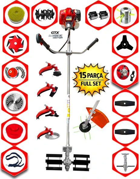 Eısenn German ET-900 15 PCS FUL Set Yan Tipi Benzinli Tırpan+Toprak Eşeleme +Akrobat Çapa Roket Başlık ürün görseli 1