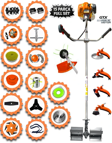 Eısenn German EF-990 15 Pcs Full Set Yan Tipi Benzinli Tırpan +Toprak Eşeleme+Akrobat Çapa Roket Başlık ürün görseli 1