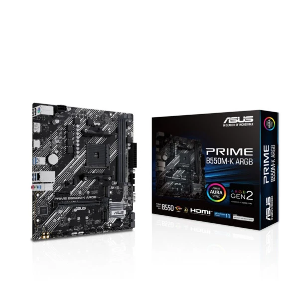 ASUS PRIME B550M-K ARGB AMD B550 Soket AM4 DDR4 5100MHz 2xM.2 mATX Anakart ürün görseli 1