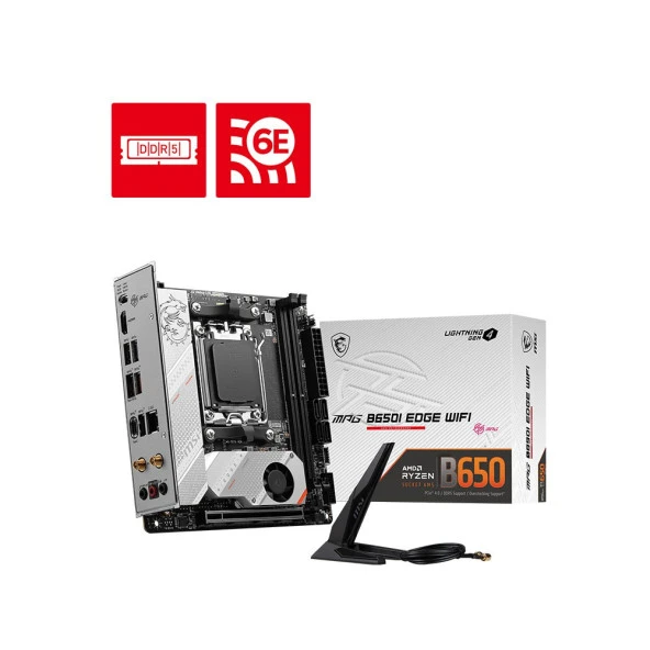 MSI MPG B650I EDGE WIFI AM5  AMD B650 7200Mhz DDR5  WIFI 6E Mini-ITX Anakart ürün görseli 1