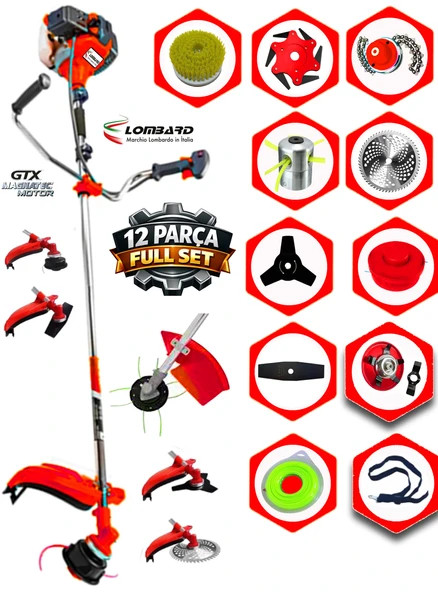İtaly V12 Motor New 12 Parça Full Set Yan Tipi Benzinli Tırpan Ot Çim Çalı Biçme Makinası ürün görseli 1