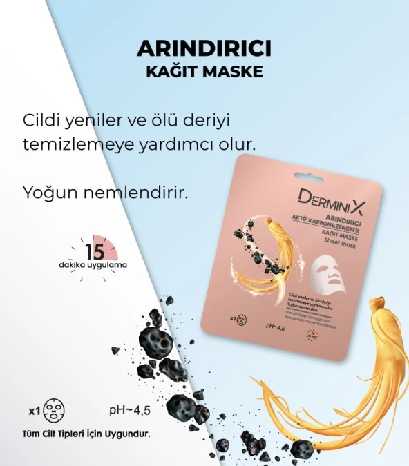 Derminix Arındırıcı Kağıt Maske Aktif Karbon ve Zencefil ürün görseli 1