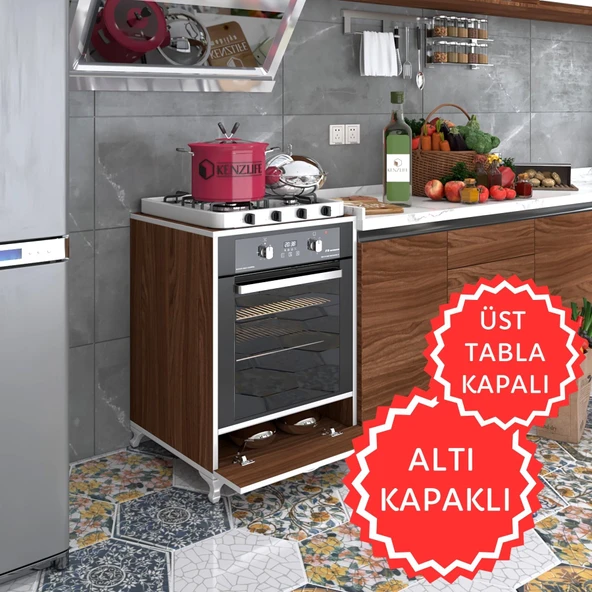 Kenzlife ankastre modülü kabini krom cvz fırın ocak dolabı kapaklı ayaklı sabit tabla ürün görseli 1