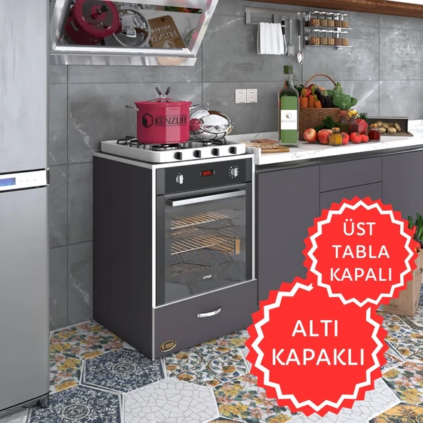 Kenzlife ankastre modülü kabini flor gri kapaklı fırın ocak dolabı sabit tabla ürün görseli 1