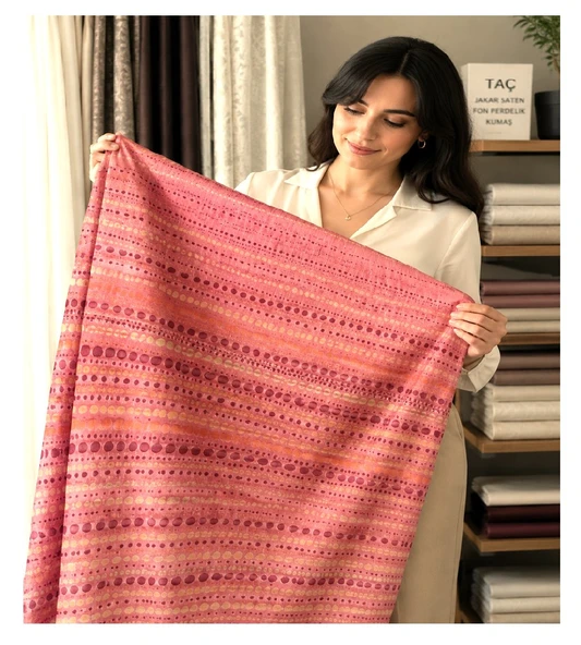 Taç Çift Kanatlı Jakar Saten Fon Perde- 1/3 (Sık) Pile-EN: 100 cm ürün görseli 1