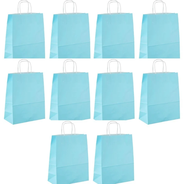 Büküm Saplı Kraft Kağıt Karton Hediyelik Çanta Poşet Torba - Mavi - 25x31 Cm. - 10 Adetlik 1 Paket ürün görseli 1