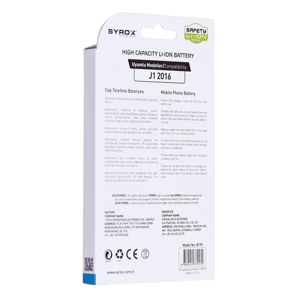 Syrox Samsung J1 2016 Batarya B199 - Resim 2