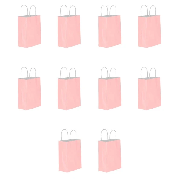Büküm Saplı Kraft Kağıt Karton Hediyelik Çanta Poşet Torba - Pembe - 25x31 Cm. - 10 Adetlik 1 Paket ürün görseli 1