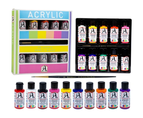SÜDOR ML122 MONALİSA AKRİLİK BOYA 10 RENKx40ml+FIRÇA SET ürün görseli 1