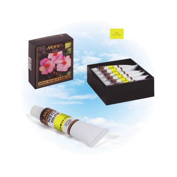 Maries Akrilik Boya Tek Renk 12 ml 12'li Sarı ürün görseli 1