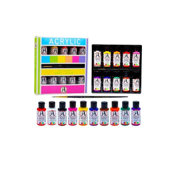 Südor Monalisa Akrilik Boya 10 Renk x 40 ml + Fırçalı Set Ml122 ürün görseli 1