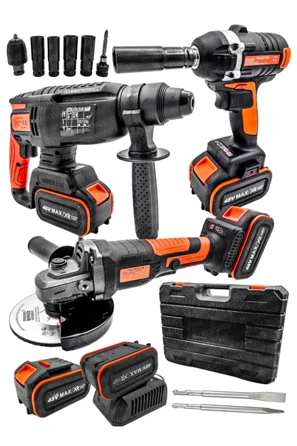 Moonshop 48V Profesyonel 3'Lü Set Kırıcı Delici Somun Sıkma Taşlama Makinesi 2 Akülü Kömürsüz Motor ürün görseli 1