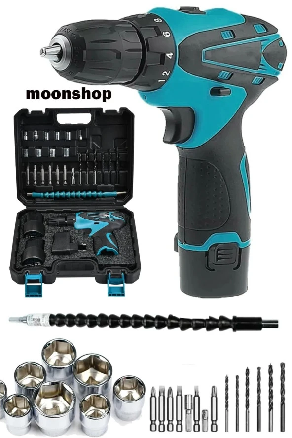 Moonshop 44Vf 4Ah Metal Dişli Şanzıman Çift Akülü Şarjlı Vidalama Matkap 24 Parça Usta Seti Setliarmut ürün görseli 1