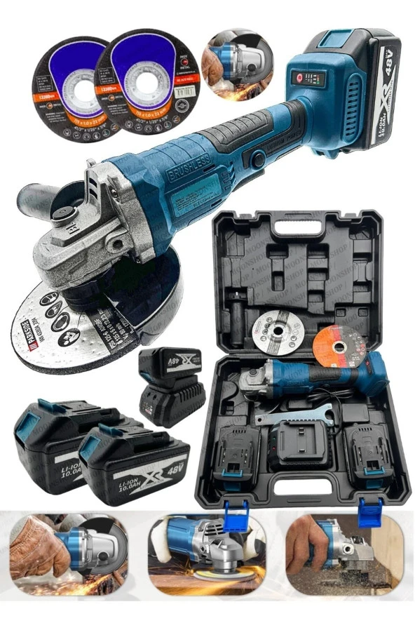 Moonshop Kömürsüz Şarzlı Avuç Taşlama 125Mm 48V 5Ah Li-On Kömürsüz Motor Şarjlı Spral- ürün görseli 1