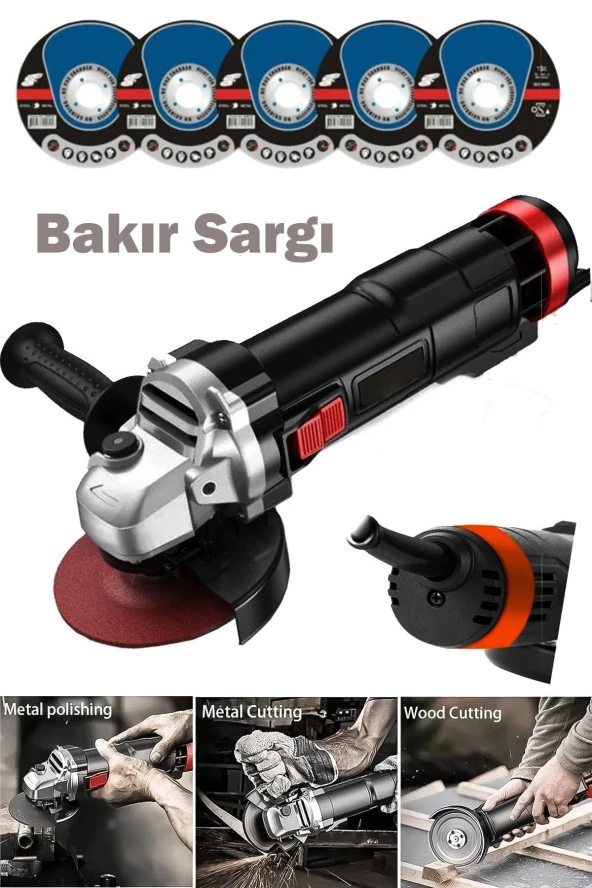 Moonshop Bakır Sargılı 115 Mm 4500 Watt Metal Şanzıman Avuç Içi Taşlama Sprial Makinesi Ve 5 Taş Hediyeli ürün görseli 1
