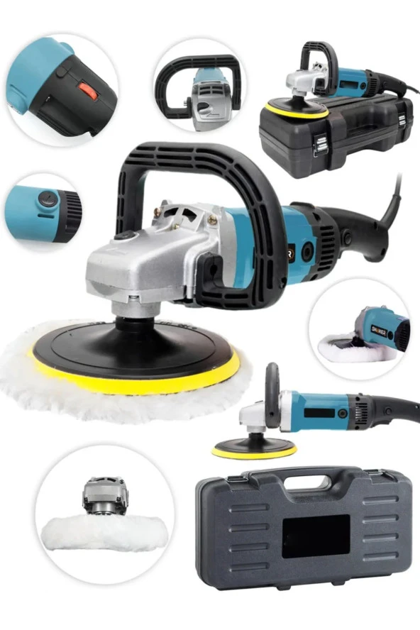 Moonshop Bakır Sargı Yüksek Motor Gücü Devir Ayarlı Polisaj Zımpara Cila Pasta Cila Makinesi 180Mm Çantalı ürün görseli 1