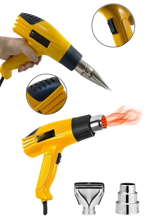 Moonshop Profesyonel 3600 Watt Darbeye Dayanıklı Kademeli Sıcak Hava Tabancası Hediyeli Ürün ürün görseli 1