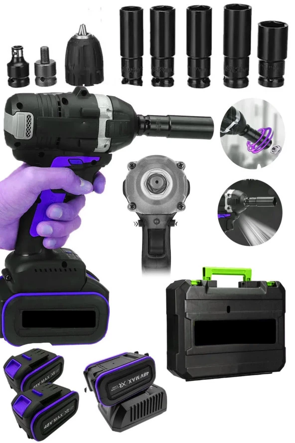 Moonshop Japon Teknoloji Darbeli Kömürsüz 124V Vf Motor Çift Akülü Şarjlı Somun Bijon Sıkma Sökme Makinası ürün görseli 1