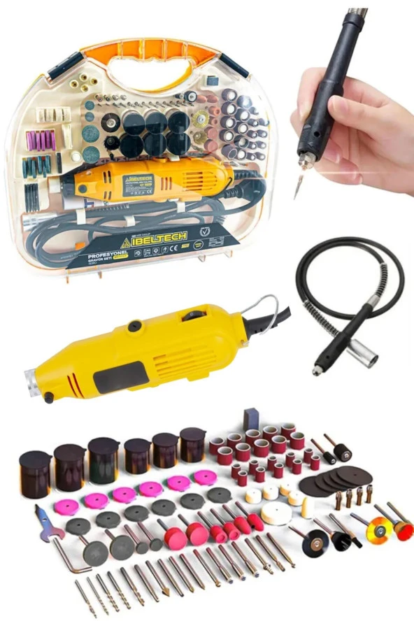 Moonshop Pro Seri Alman 6 Kademe Devir Ayarlı Gravür Hobi Taşlama Seti Şaft Hediyeli Çantalı 211 Parça ürün görseli 1