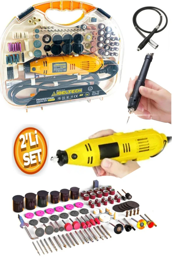 Moonshop Japon 1100 W Çelik Şanzıman Çok Amaçlı Devir Ayarli 211 Parça Hobi Gravür Seti El Motoru ürün görseli 1