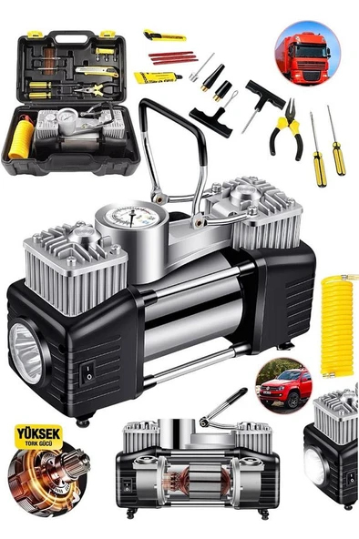 Moonshop Full Setli Özel Çantalı Özel Seri Işıklı Göstergeli Hava Kompresörü Lastik Şişirme 12V Full 150 Psı ürün görseli 1