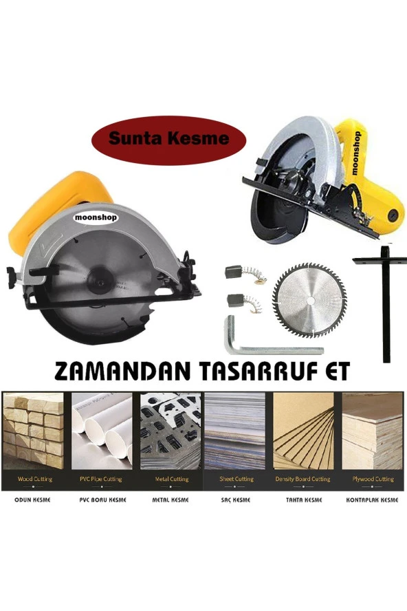 Moonshop Gerçek 1050 Watt Daire Testere Sunta Kesme Makinesi Açı Ayarlı 1 Adet Testere Hediyeli ürün görseli 1