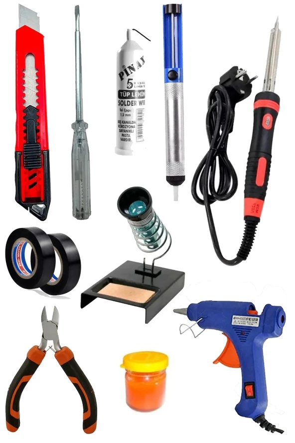 Moonshop Pro Full Takım Kalem Havya 60W Lehim Makinesi Lehim Tel Pasta Stand Silikon Tabancası Lehim Pompası ürün görseli 1