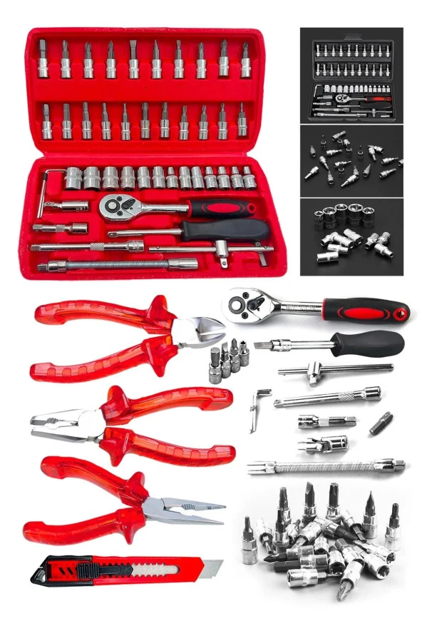 Moonshop 50 Parça Lokma Takımı Cırcırlı 1/4" Wrench Set Yüksek Kalite Kombinasyon Alet Seti Pense ürün görseli 1