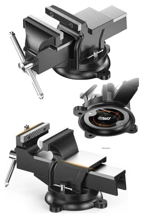 Moonshop Alman Modeli Pro Çelik Kol 125Mm 4 360 Dönerli Taban Dövme Çelik Sabit Tezgah Masa Mengenesi ürün görseli 1